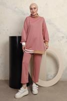 Tesettür giyim PUDRA ÜÇ RENKLİ BOĞAZLI PANTOLONLU EŞOFMAN TAKIM T 2043