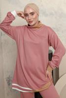 Tesettür giyim PUDRA ÜÇ RENKLİ BOĞAZLI PANTOLONLU EŞOFMAN TAKIM T 2043