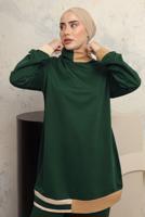 Tesettür giyim YEŞİL ÜÇ RENKLİ BOĞAZLI PANTOLONLU EŞOFMAN TAKIM T 2043