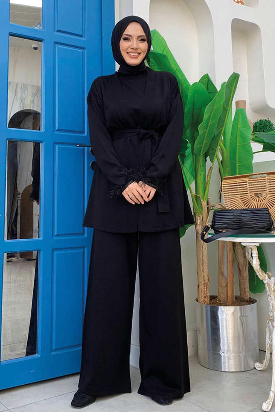 Hijab clothing BLACK BELTED PANTS SUIT T 20432