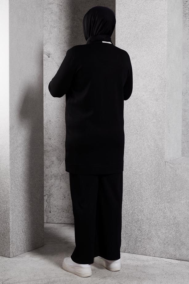 Tesettür giyim SİYAH ALVİNA BÜYÜK BEDEN PANTOLONLU TAKIM T 20486 - TRENDTESETTÜR