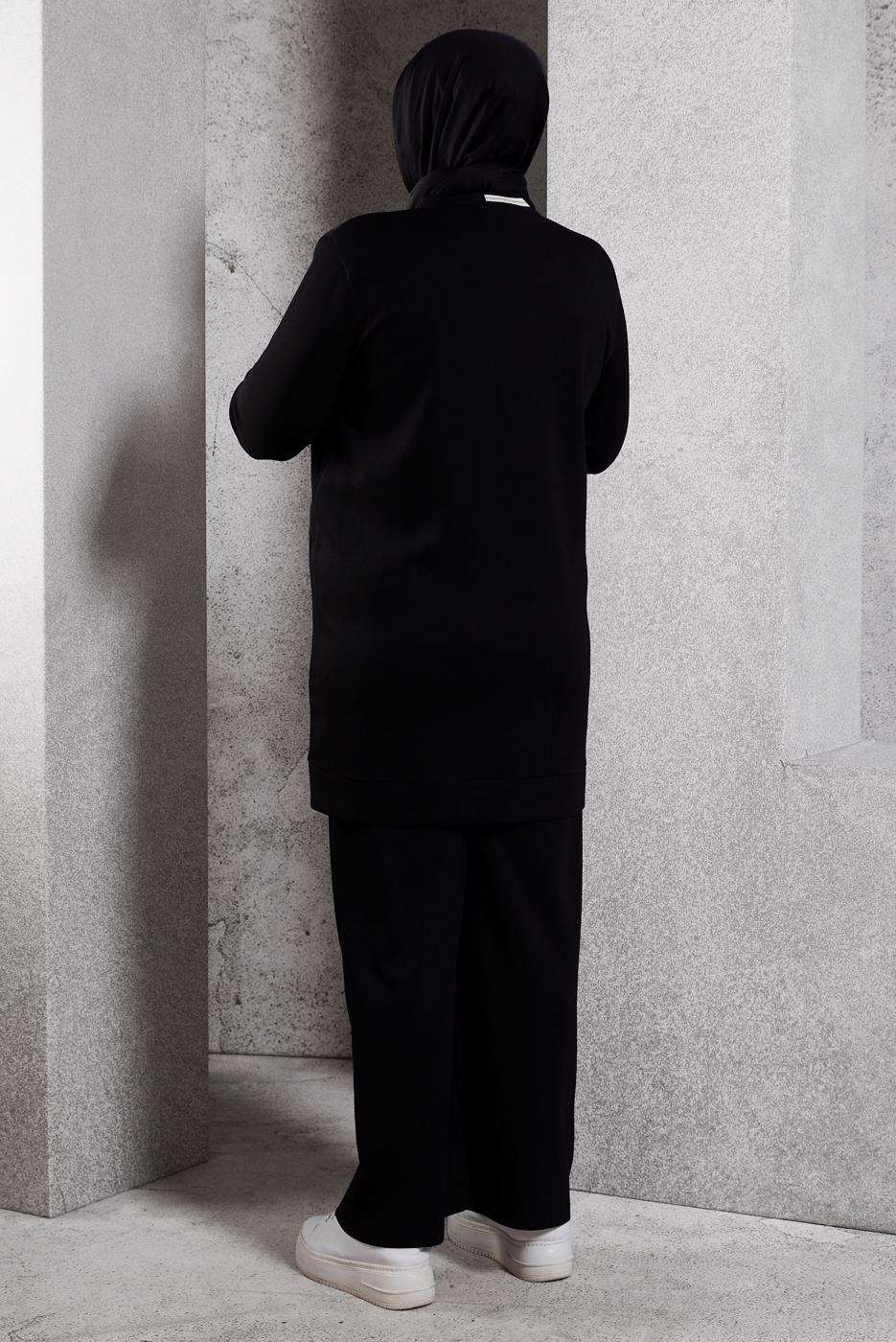 Tesettür giyim SİYAH ALVİNA BÜYÜK BEDEN PANTOLONLU TAKIM T 20486