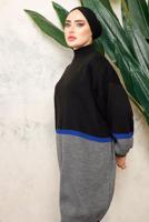 Tesettür giyim SİYAH ÇOK RENKLİ BALON KOL PANTOLONLU TRİKO TAKIM T 2108