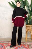 Hijab clothing BLACK COLORED BALLOON SLEEVE KNITWEAR PANTS SUIT T 2108