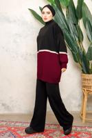 Hijab clothing BLACK COLORED BALLOON SLEEVE KNITWEAR PANTS SUIT T 2108