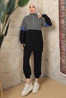 Tesettür giyim SİYAH KAZAYAĞI DESENLİ FERMUARLI PANTOLONLU EŞOFMAN TAKIM T 2143