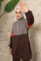 Tesettür giyim KAHVE KAZAYAĞI DESENLİ FERMUARLI PANTOLONLU EŞOFMAN TAKIM T 2143