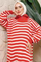 Tesettür giyim TURUNCU ÇİZGİLİ FERMUARLI PANTOLONLU TRİKO TAKIM T 2208