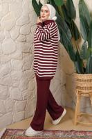 Vêtements hijab ROUGE BORDEAUX COSTUME PANTALON EN MAILLE ZIPPÉE À RAYURES T 2208