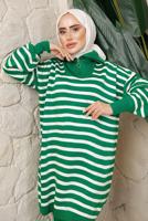 Tesettür giyim YEŞİL ÇİZGİLİ FERMUARLI PANTOLONLU TRİKO TAKIM T 2208