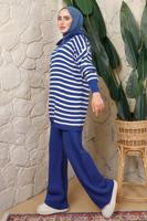 Vêtements hijab BLEU MARINE COSTUME PANTALON EN MAILLE ZIPPÉE À RAYURES T 2208