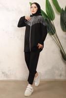 Tesettür giyim SİYAH TAŞ DETAYLI PANTOLONLU TAKIM T 2243