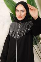 Tesettür giyim SİYAH TAŞ DETAYLI PANTOLONLU TAKIM T 2243