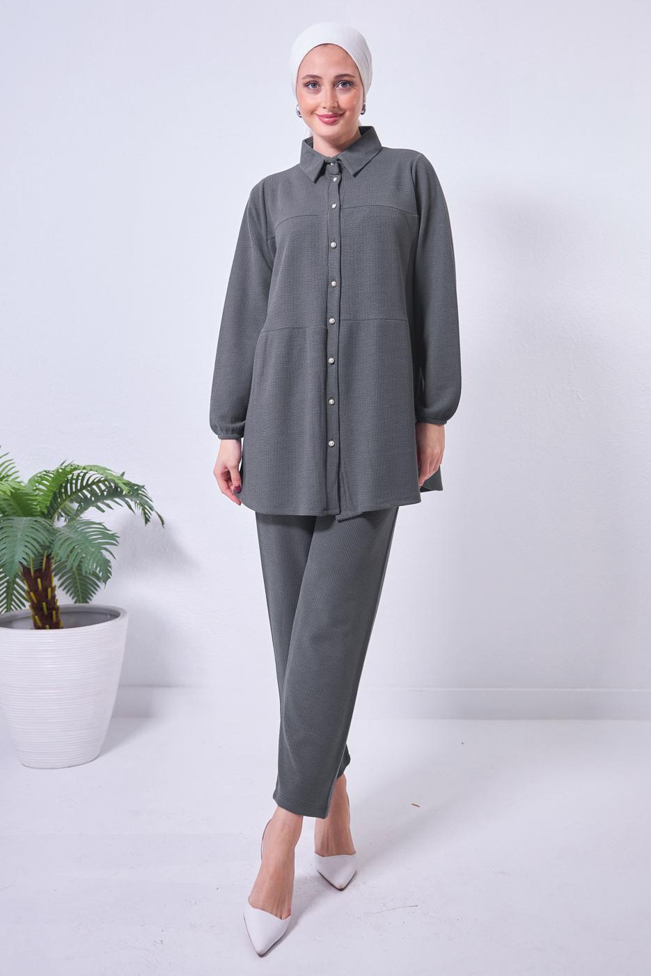 Tesettür giyim GRİ PANTOLONLU TAKIM T 2443