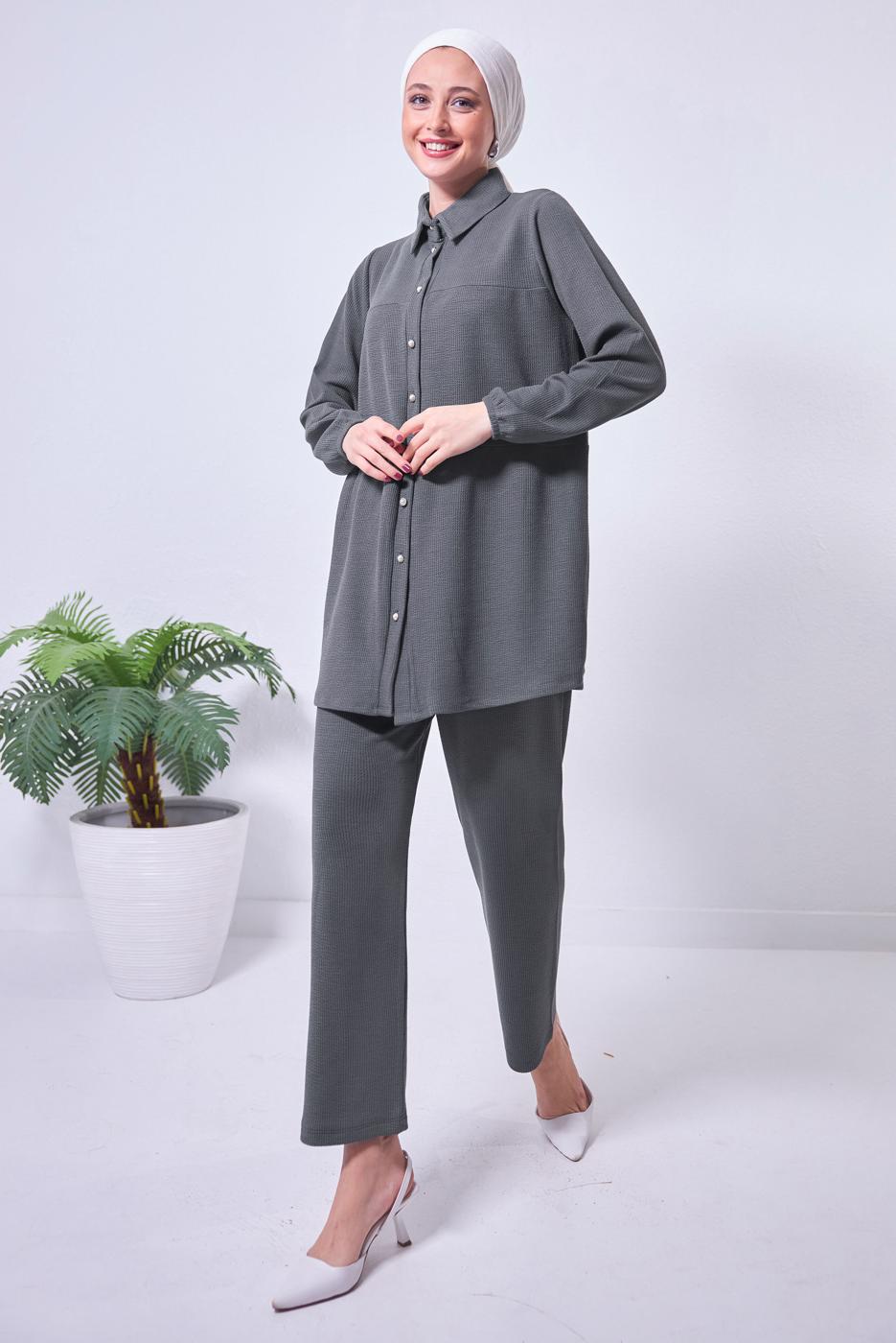 Tesettür giyim GRİ PANTOLONLU TAKIM T 2443