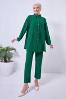 Tesettür giyim YEŞİL PANTOLONLU TAKIM T 2443