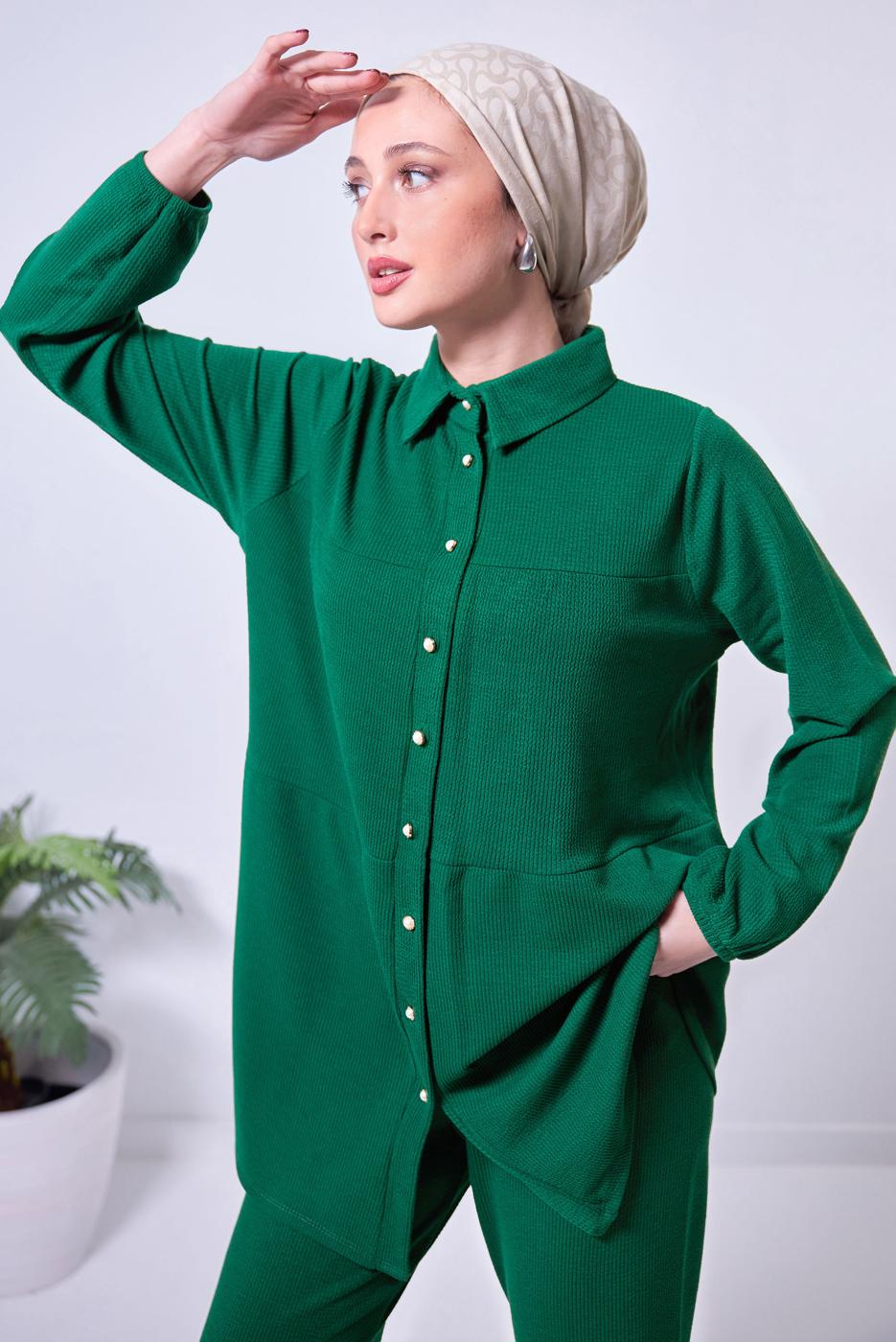 Tesettür giyim YEŞİL PANTOLONLU TAKIM T 2443