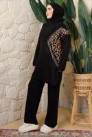Tesettür giyim SİYAH LEOPAR DESENLİ PANTOLONLU TRİKO TAKIM T 2508