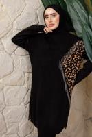 Tesettür giyim SİYAH LEOPAR DESENLİ PANTOLONLU TRİKO TAKIM T 2508