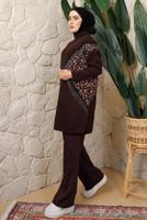 Tesettür giyim KAHVE LEOPAR DESENLİ PANTOLONLU TRİKO TAKIM T 2508