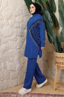 Hijab clothing NAVY BLUE LEOPARD PATTERN KNITWEAR PANTS SUIT T 2508