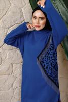 Hijab clothing NAVY BLUE LEOPARD PATTERN KNITWEAR PANTS SUIT T 2508