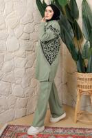 Tesettür giyim YEŞİL LEOPAR DESENLİ PANTOLONLU TRİKO TAKIM T 2508