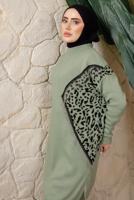 Tesettür giyim YEŞİL LEOPAR DESENLİ PANTOLONLU TRİKO TAKIM T 2508