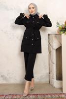 Tesettür giyim SİYAH KUŞAKLI PANTOLONLU TAKIM T 2843