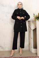 Tesettür giyim SİYAH KUŞAKLI PANTOLONLU TAKIM T 2843