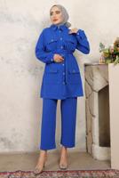 Tesettür giyim LACİVERT KUŞAKLI PANTOLONLU TAKIM T 2843
