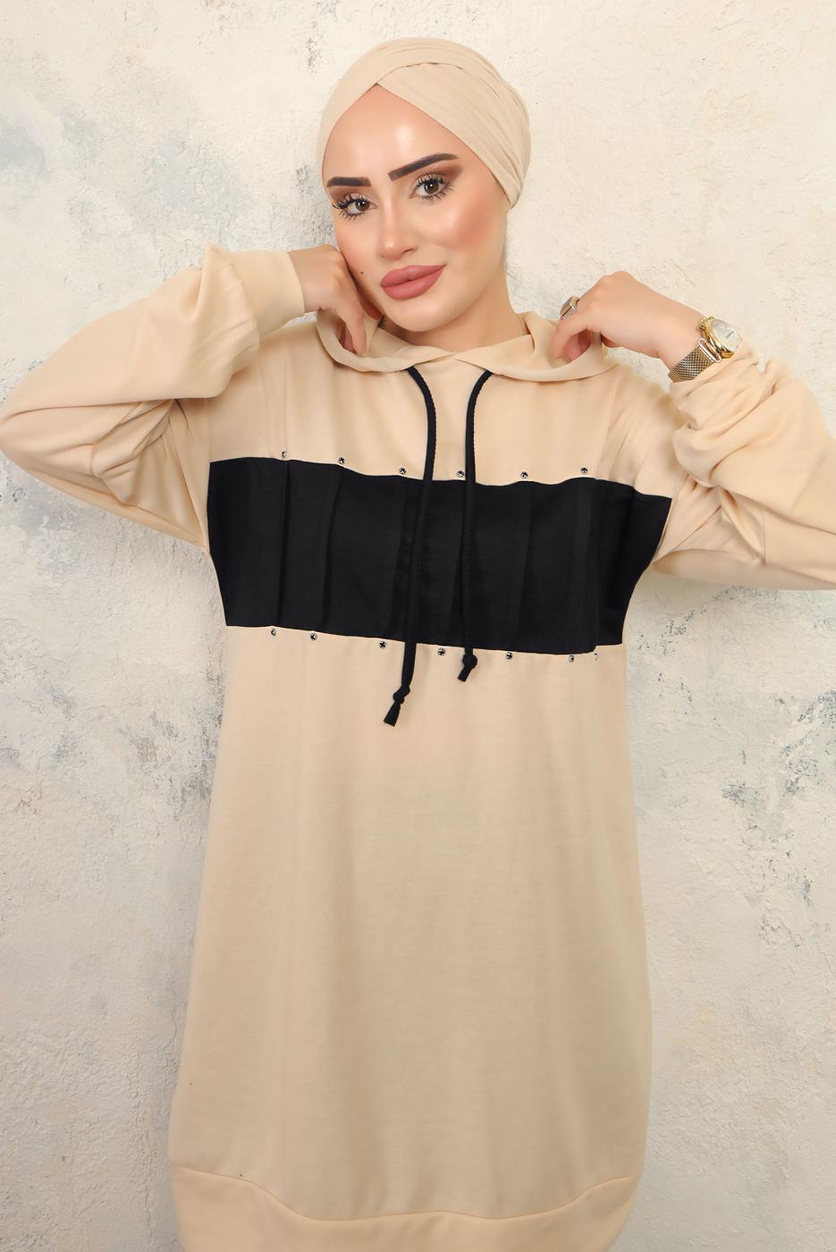 Tesettür giyim SİYAH KAPÜŞONLU PANTOLONLU TAKIM T 2943