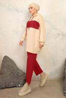 Tesettür giyim KIRMIZI KAPÜŞONLU PANTOLONLU TAKIM T 2943