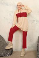 Tesettür giyim KIRMIZI KAPÜŞONLU PANTOLONLU TAKIM T 2943