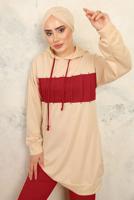 Tesettür giyim KIRMIZI KAPÜŞONLU PANTOLONLU TAKIM T 2943