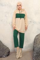Tesettür giyim YEŞİL KAPÜŞONLU PANTOLONLU TAKIM T 2943