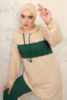 Tesettür giyim YEŞİL KAPÜŞONLU PANTOLONLU TAKIM T 2943