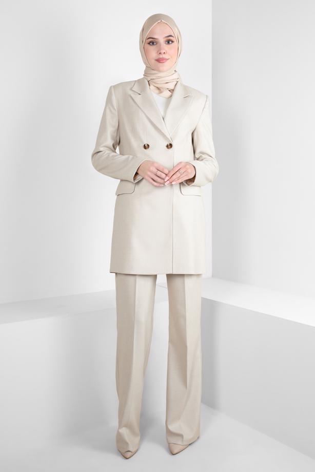 Tesettür giyim BEJ T 30400 ALVİNA FERNANDO 2Lİ PANT TK38/46 TEK40 - TRENDTESETTÜR