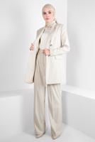 Tesettür giyim BEJ ALVİNA KRUVAZE YAKA PANTOLONLU TAKIM T 30400