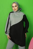 Tesettür giyim SİYAH RENK BLOKLU PANTOLONLU EŞOFMAN TAKIM T 3043