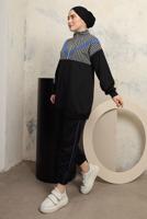 Tesettür giyim SİYAH KAZAYAĞI DESENLİ PANTOLONLU EŞOFMAN TAKIM T 3143