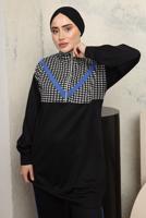 Tesettür giyim SİYAH KAZAYAĞI DESENLİ PANTOLONLU EŞOFMAN TAKIM T 3143