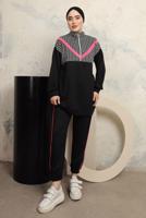 Tesettür giyim SİYAH KAZAYAĞI DESENLİ PANTOLONLU EŞOFMAN TAKIM T 3143