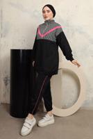 Tesettür giyim SİYAH KAZAYAĞI DESENLİ PANTOLONLU EŞOFMAN TAKIM T 3143