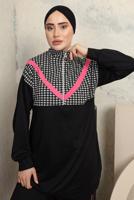 Tesettür giyim SİYAH KAZAYAĞI DESENLİ PANTOLONLU EŞOFMAN TAKIM T 3143