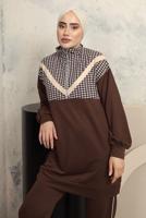 Tesettür giyim KAHVE KAZAYAĞI DESENLİ PANTOLONLU EŞOFMAN TAKIM T 3143