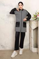 Tesettür giyim SİYAH KAZAYAĞI DESENLİ PANTOLONLU TAKIM T 3243