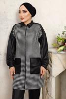 Tesettür giyim SİYAH KAZAYAĞI DESENLİ PANTOLONLU TAKIM T 3243