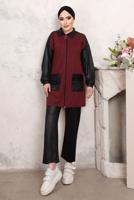 Tesettür giyim BORDO KAZAYAĞI DESENLİ PANTOLONLU TAKIM T 3243