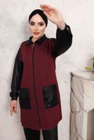 Tesettür giyim BORDO KAZAYAĞI DESENLİ PANTOLONLU TAKIM T 3243